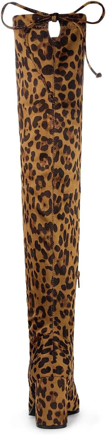Allegra K Women's Round Toe Chunky Heel Over the Knee High Boots