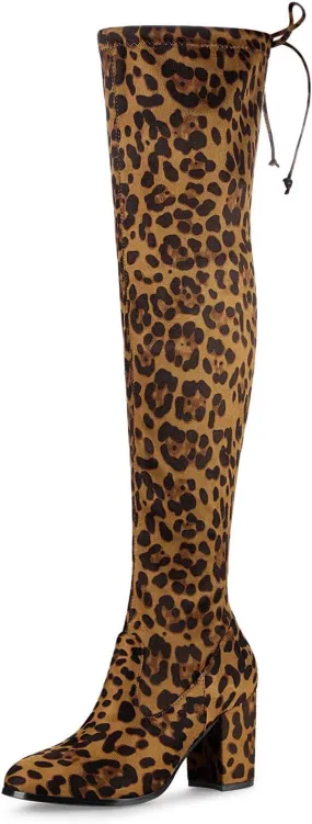Allegra K Women's Round Toe Chunky Heel Over the Knee High Boots