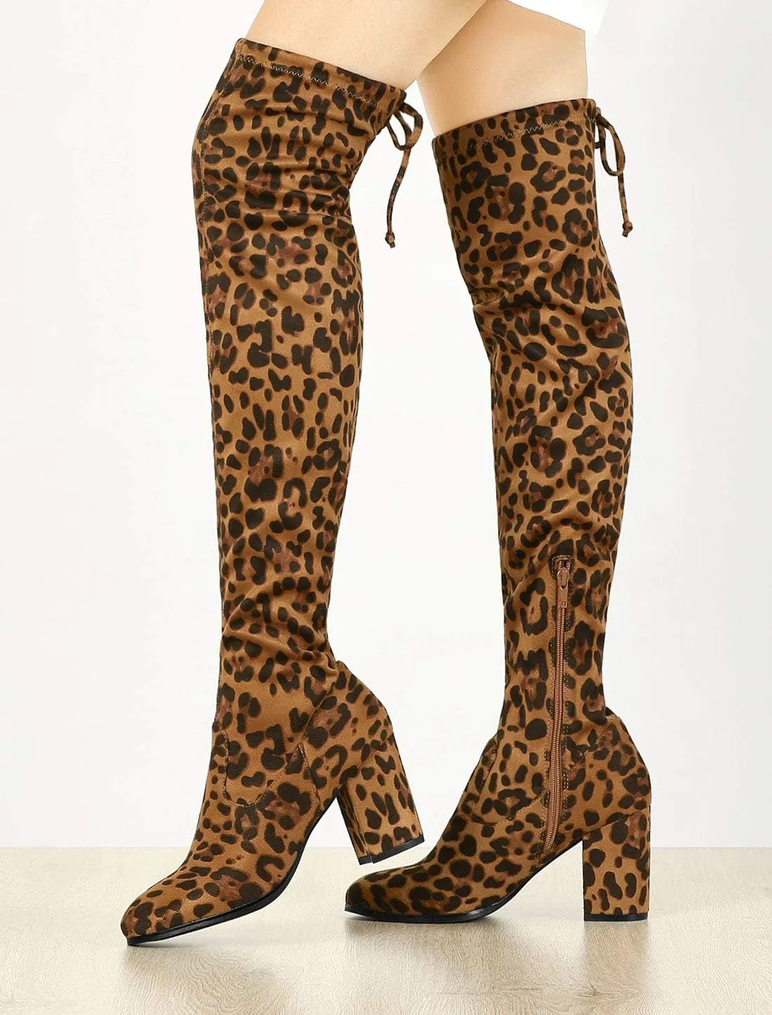 Allegra K Women's Round Toe Chunky Heel Over the Knee High Boots