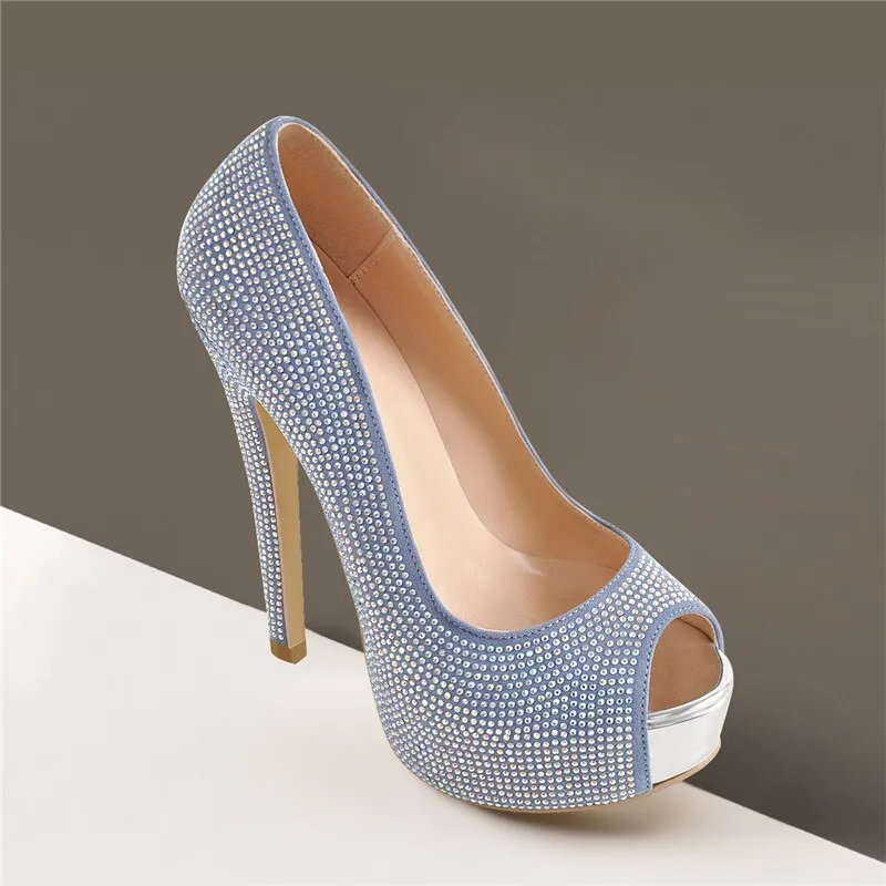 Artificial Diamond Platform Peep Toe High Heel Sandals