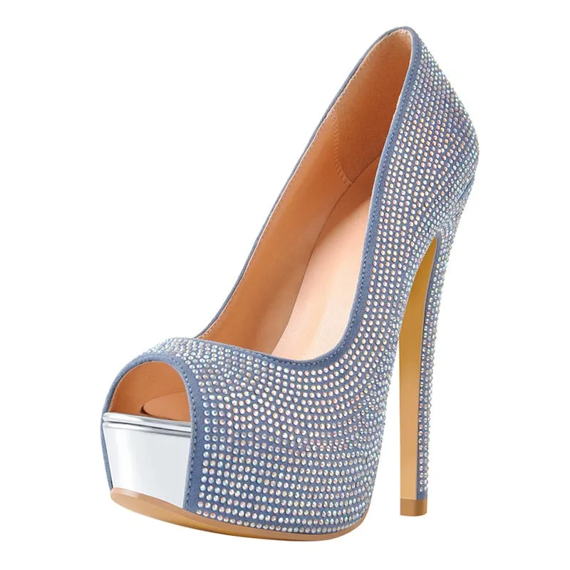 Artificial Diamond Platform Peep Toe High Heel Sandals