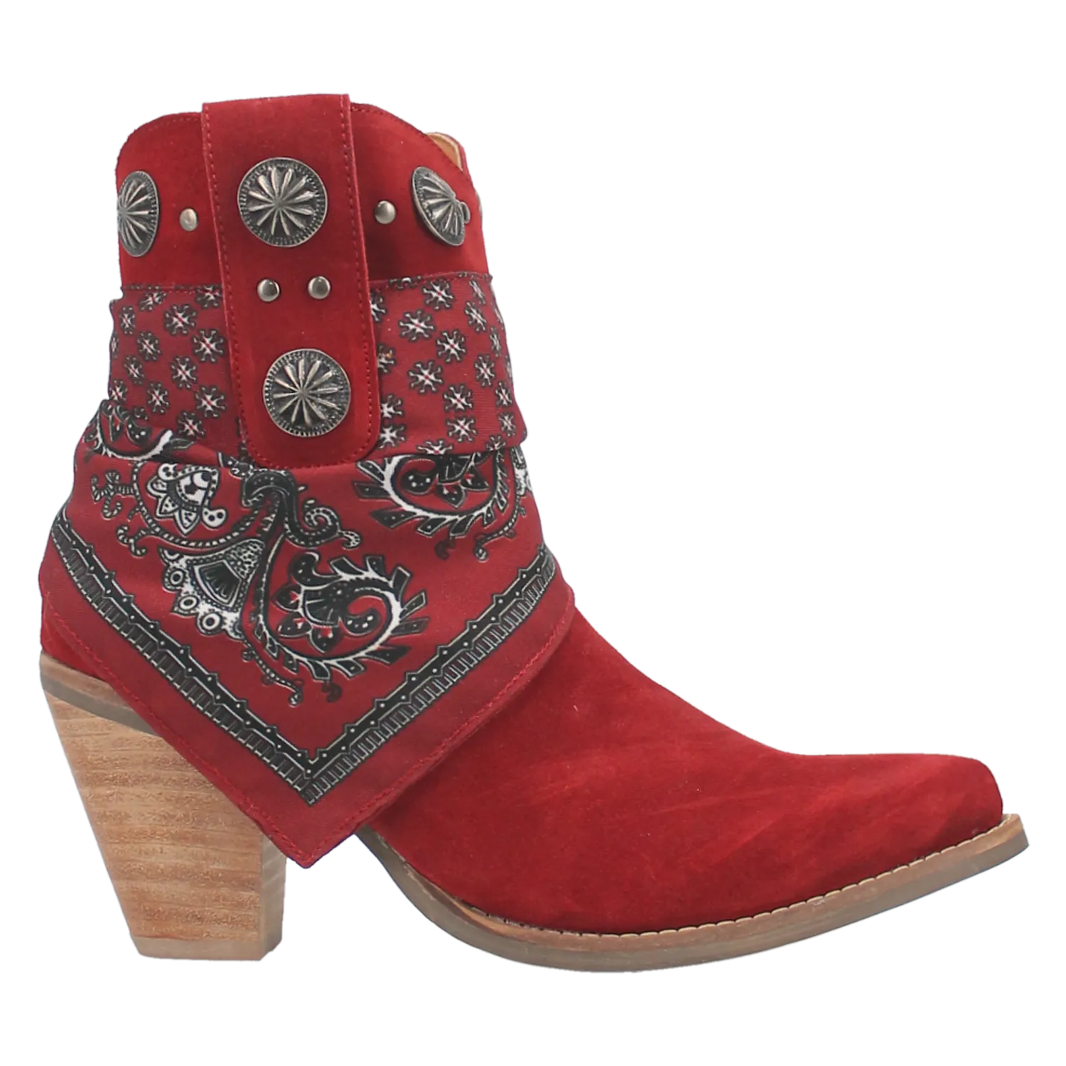 Bandida Red Suede Silver Concho Bandana Wrapped Booties (DS)