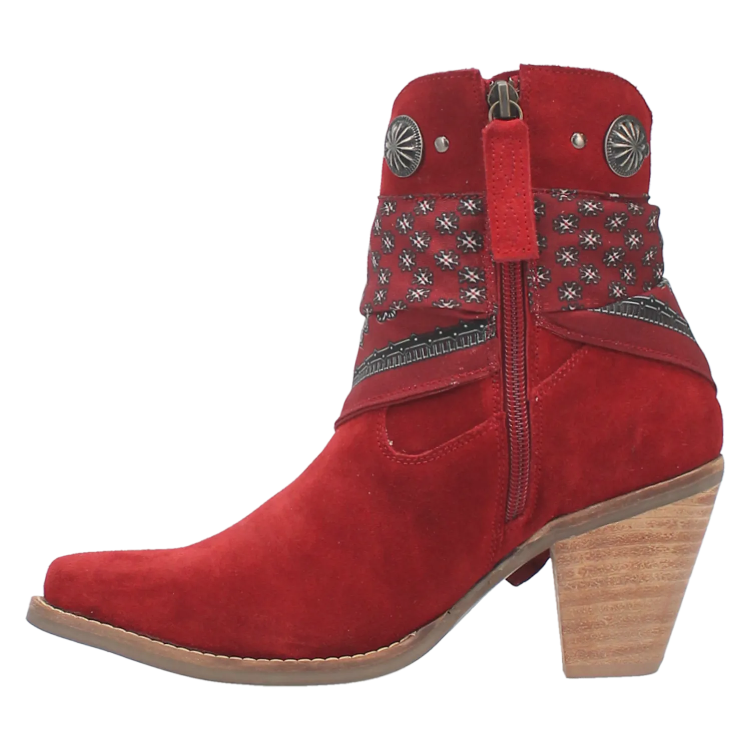 Bandida Red Suede Silver Concho Bandana Wrapped Booties (DS)