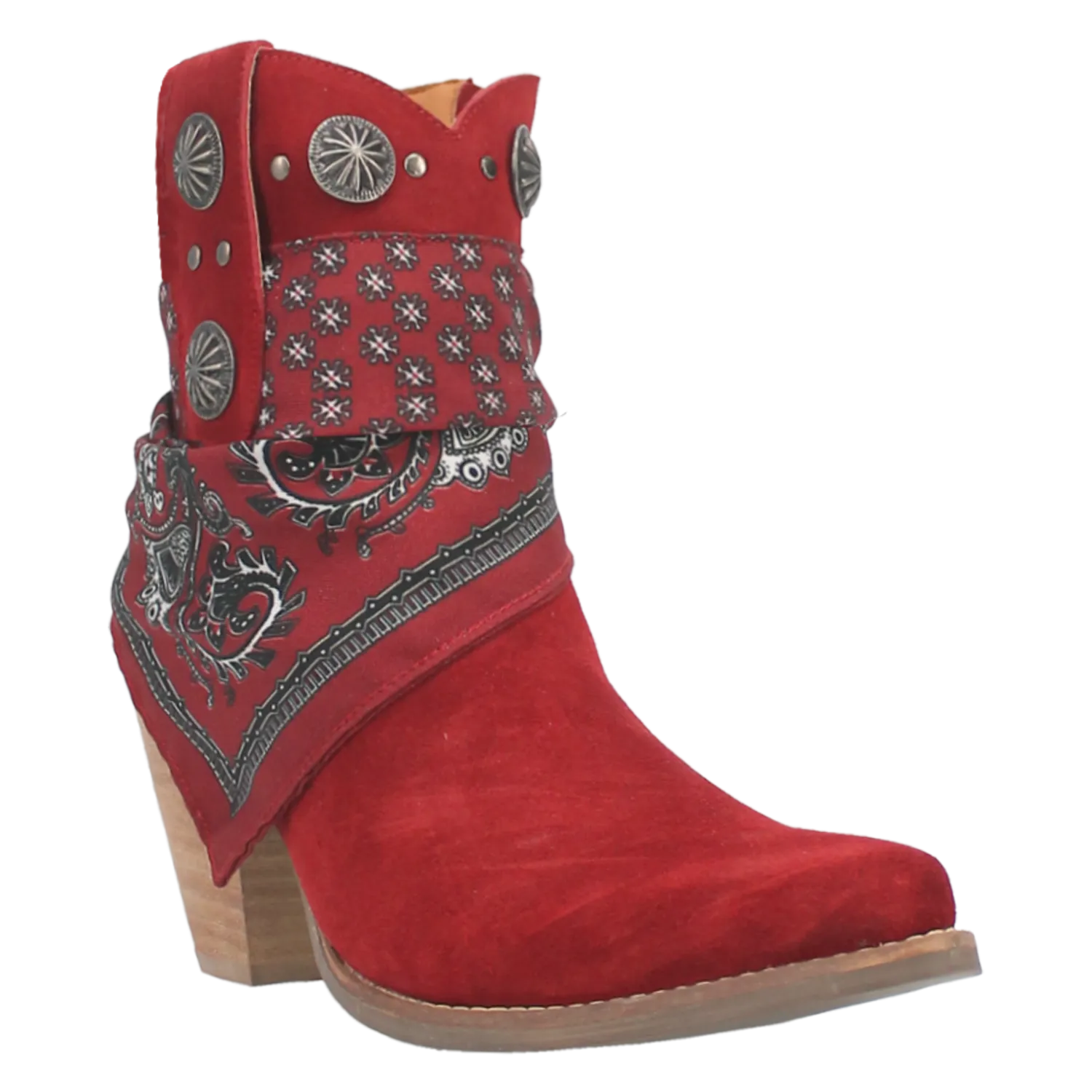 Bandida Red Suede Silver Concho Bandana Wrapped Booties (DS)