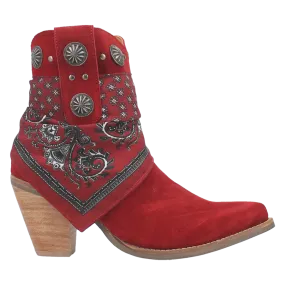 Bandida Red Suede Silver Concho Bandana Wrapped Booties (DS)