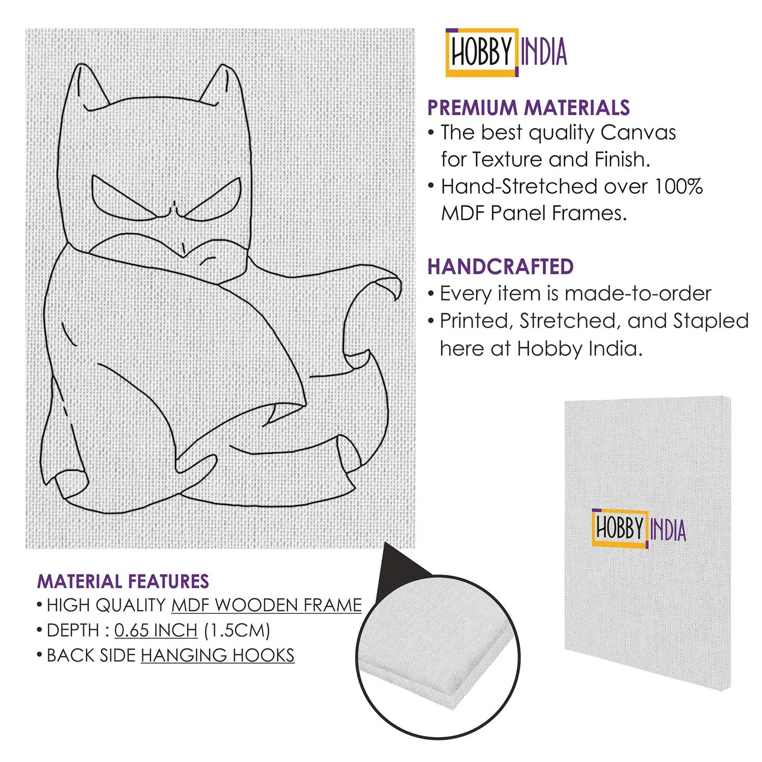 Batman Cartoon DIY Canvas Base for Painting
