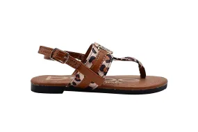 bebe Girls Big Kid Leopard Print T-Strap Thong Slide Sandal with Adjustable Back Strap