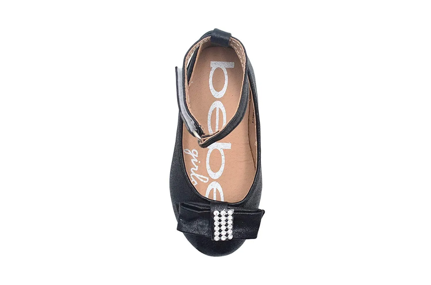 bebe Toddler Girls Little Kid Shimmery Ballet Flats Slip-On Round Toe Dress Ballerina Shoe with Rhinestone Embellished Bow and Ankle Strap