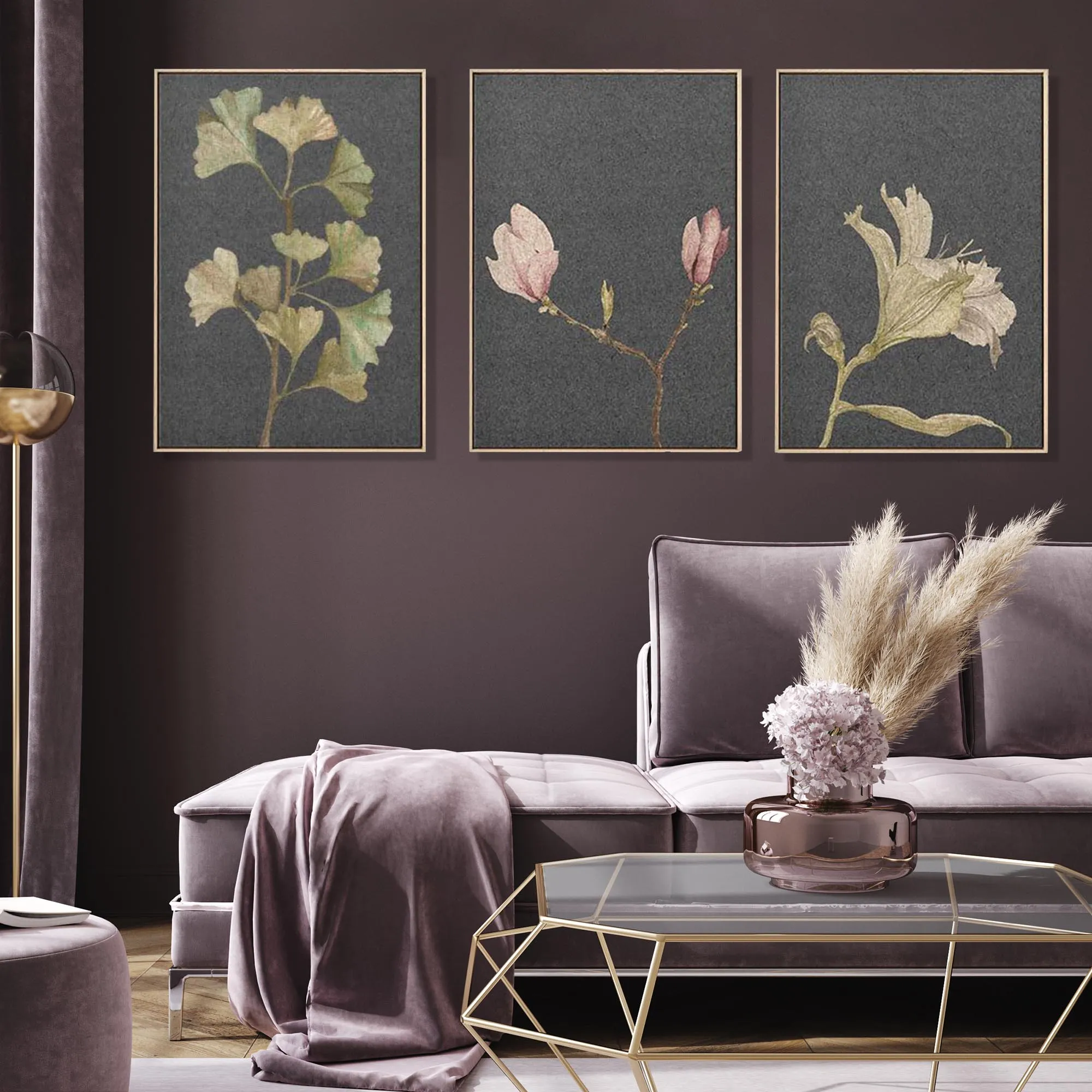 Botanical Vintage Leaves Set Of 3 Canvas