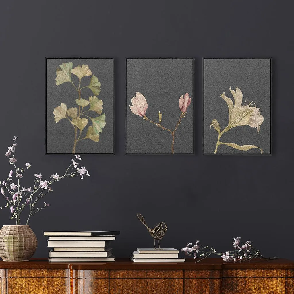 Botanical Vintage Leaves Set Of 3 Canvas
