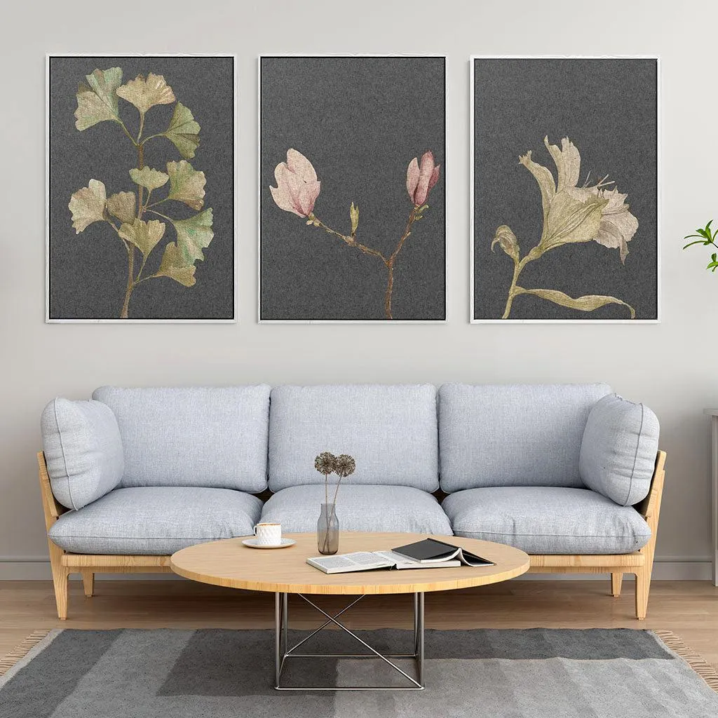 Botanical Vintage Leaves Set Of 3 Canvas
