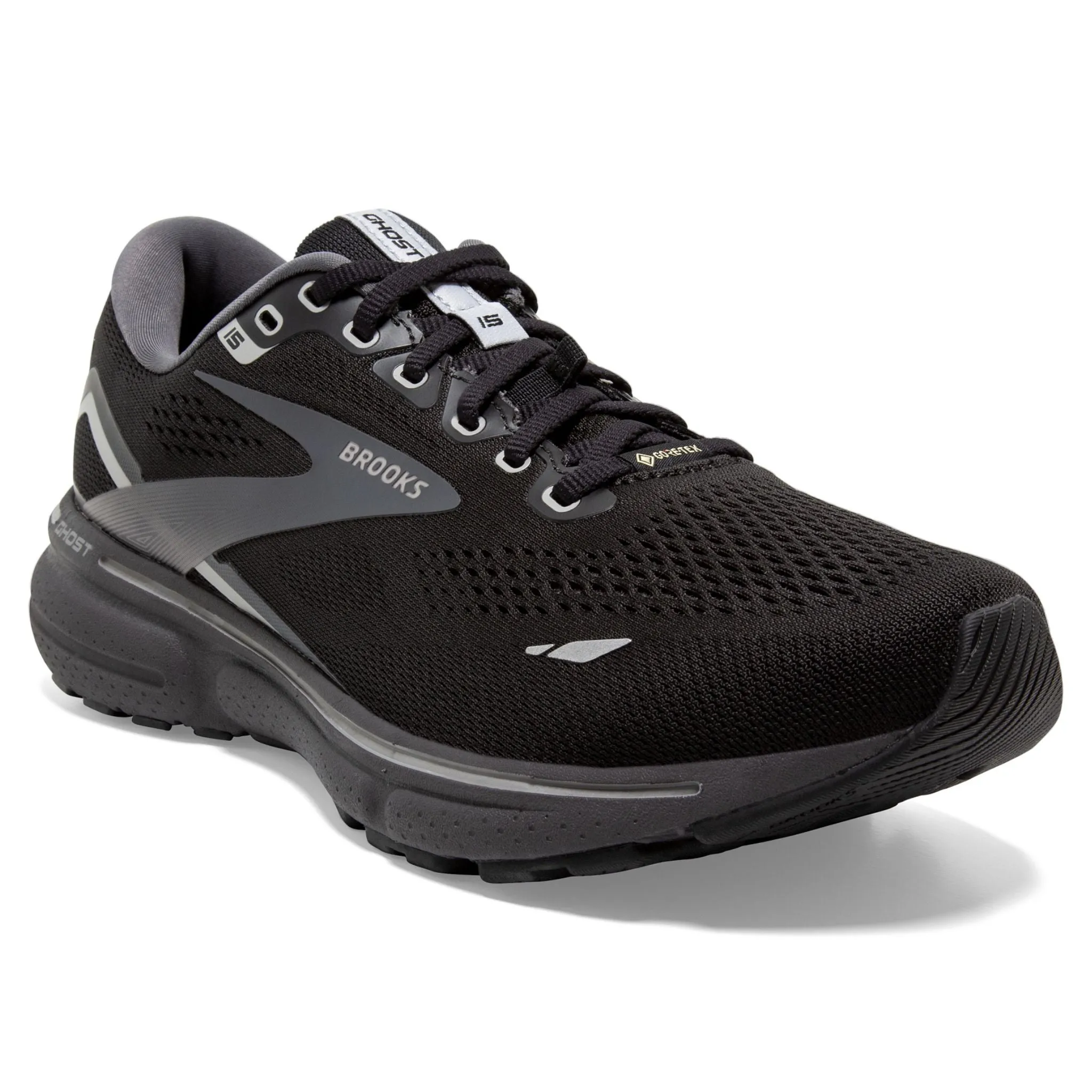 Brooks Mens Ghost 15 GTX Running Shoes - Waterproof, Cushioned, Neutral - Black/Blackened Alloy, Model 110394 022
