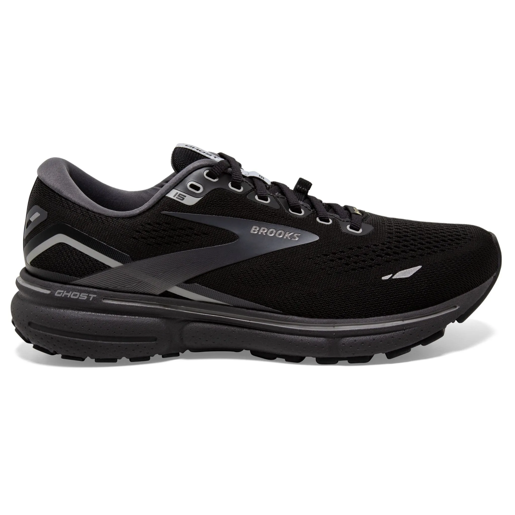 Brooks Mens Ghost 15 GTX Running Shoes - Waterproof, Cushioned, Neutral - Black/Blackened Alloy, Model 110394 022