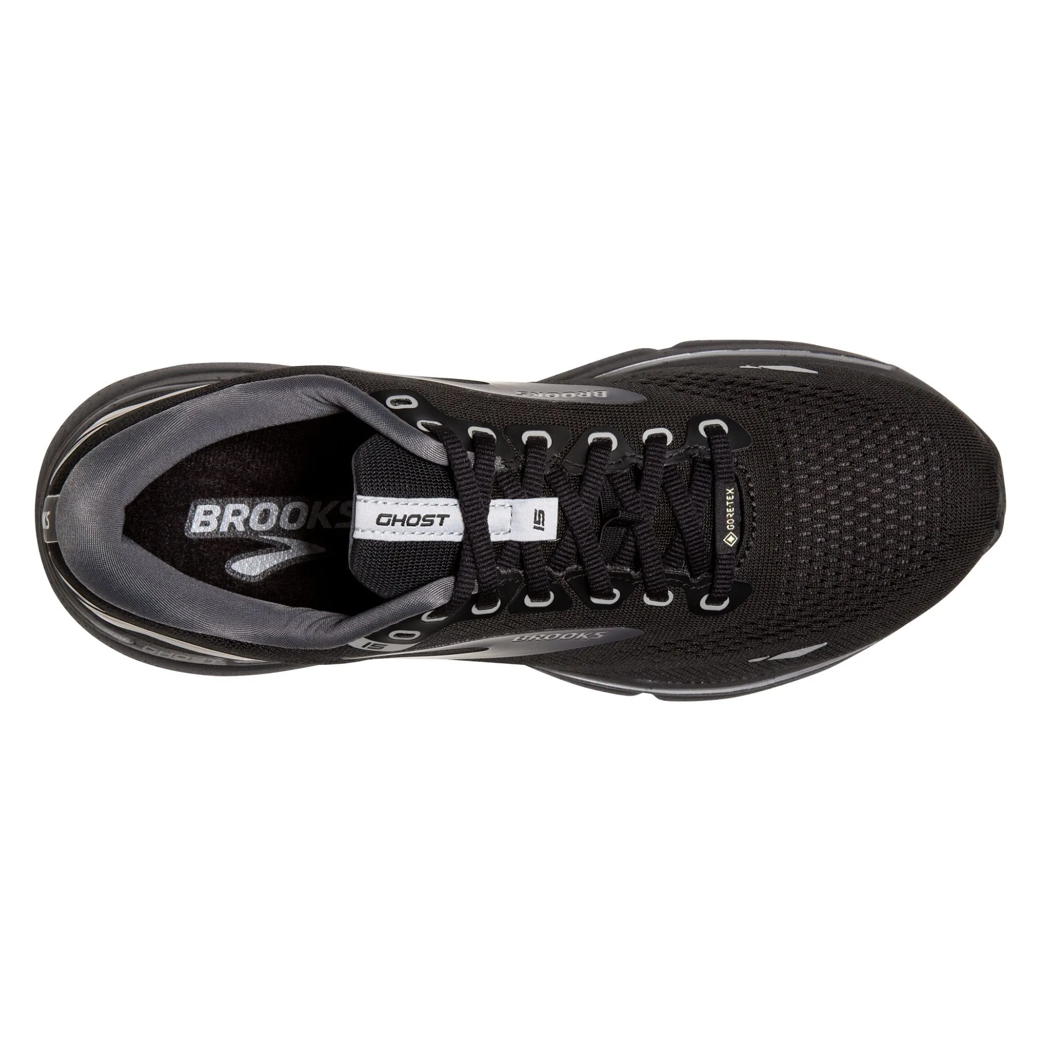 Brooks Mens Ghost 15 GTX Running Shoes - Waterproof, Cushioned, Neutral - Black/Blackened Alloy, Model 110394 022