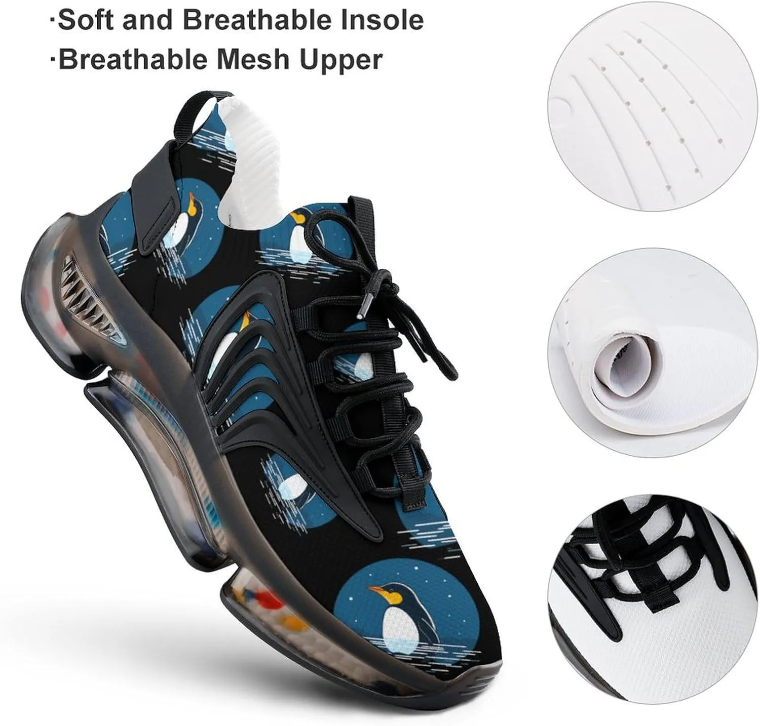 Cartoon Penguin Mens Sneakers Running Shoes Lightweight Athletic Shoes for Jogging Walking Gym