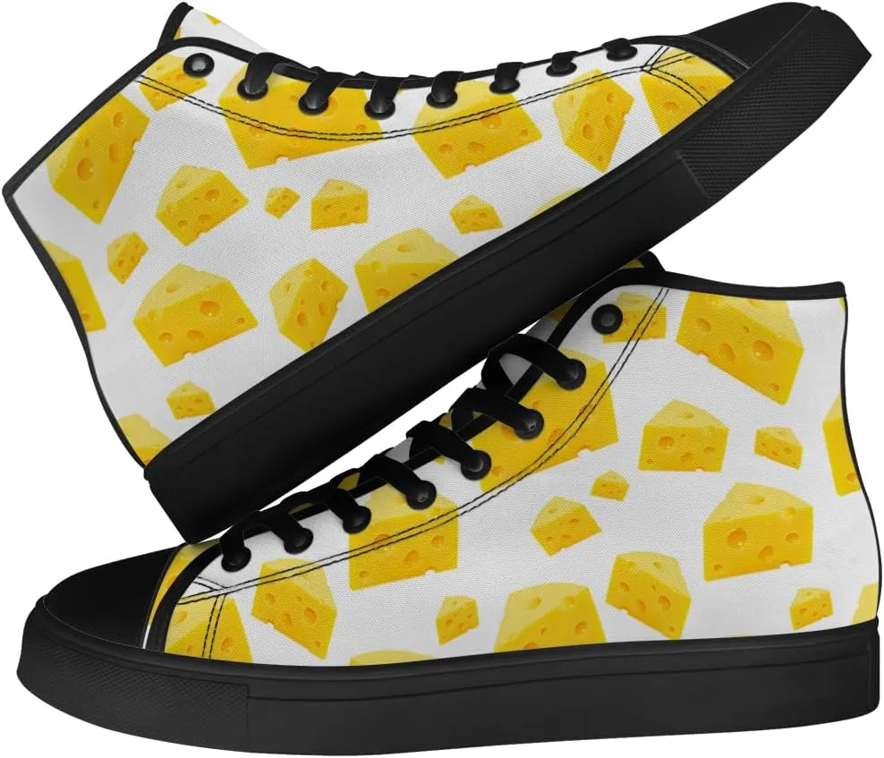 Cheese Shoes Cheese Lovers High Top Canvas Sneakers Lace Up Casual Walking Shoes Gifts for Men Women