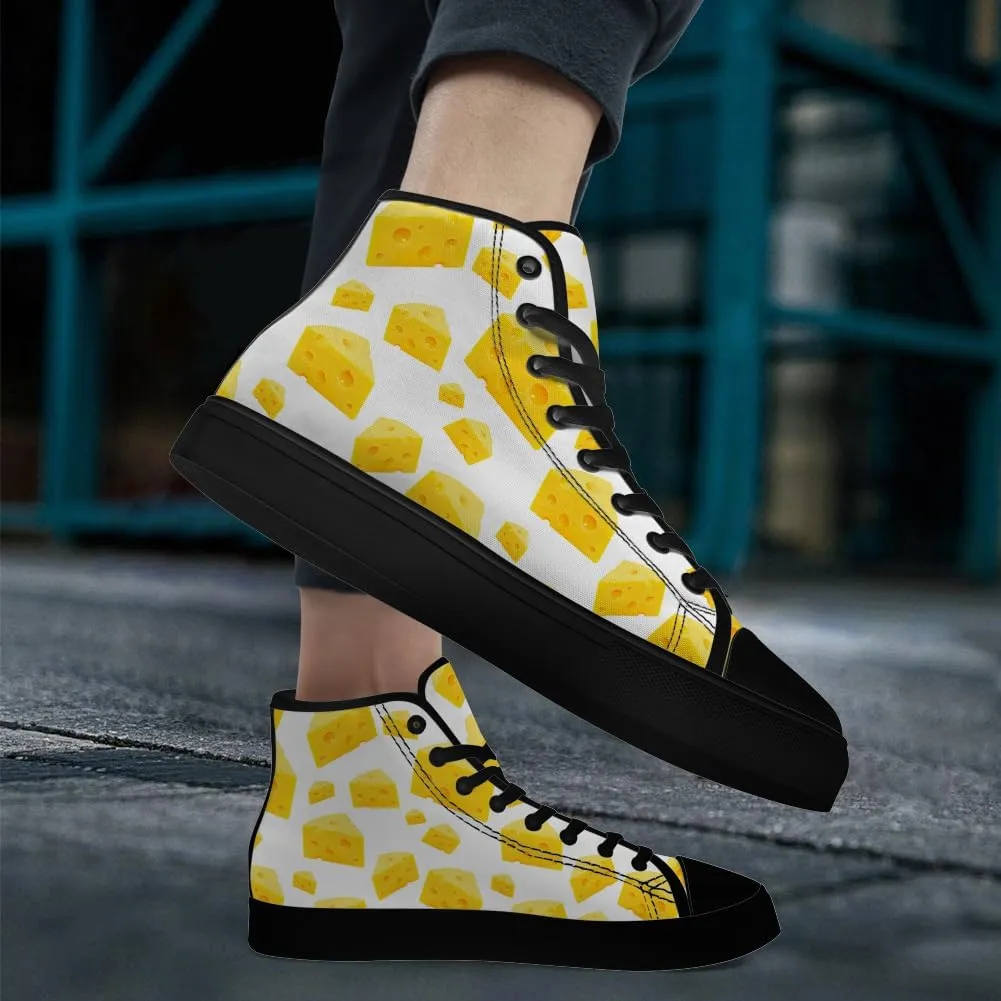 Cheese Shoes Cheese Lovers High Top Canvas Sneakers Lace Up Casual Walking Shoes Gifts for Men Women