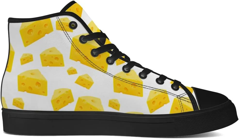 Cheese Shoes Cheese Lovers High Top Canvas Sneakers Lace Up Casual Walking Shoes Gifts for Men Women
