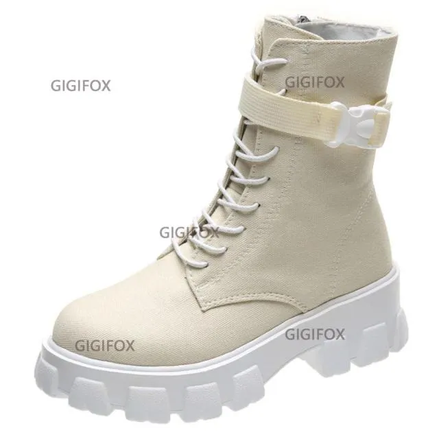 Chunky Heels Canvas Boots