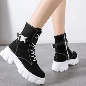 Chunky Heels Canvas Boots