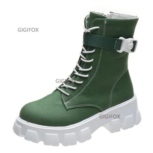 Chunky Heels Canvas Boots