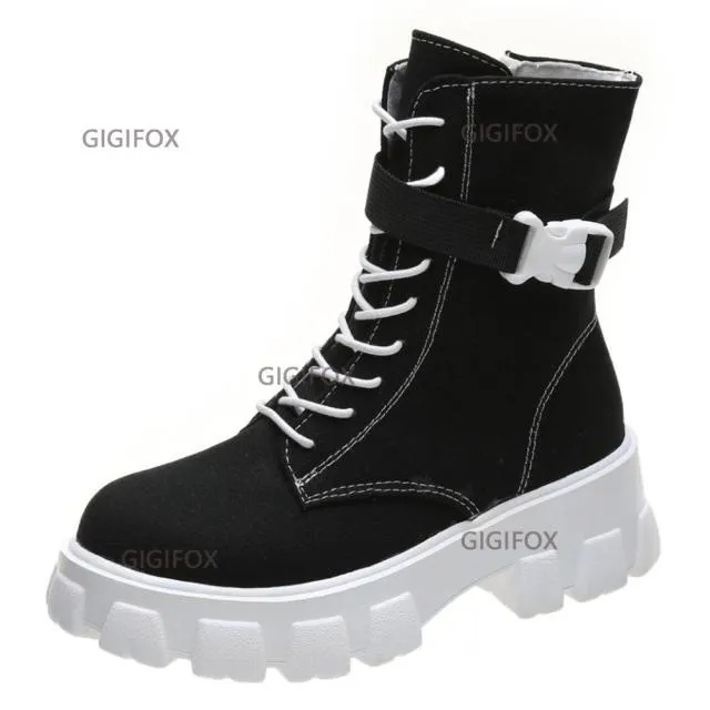 Chunky Heels Canvas Boots