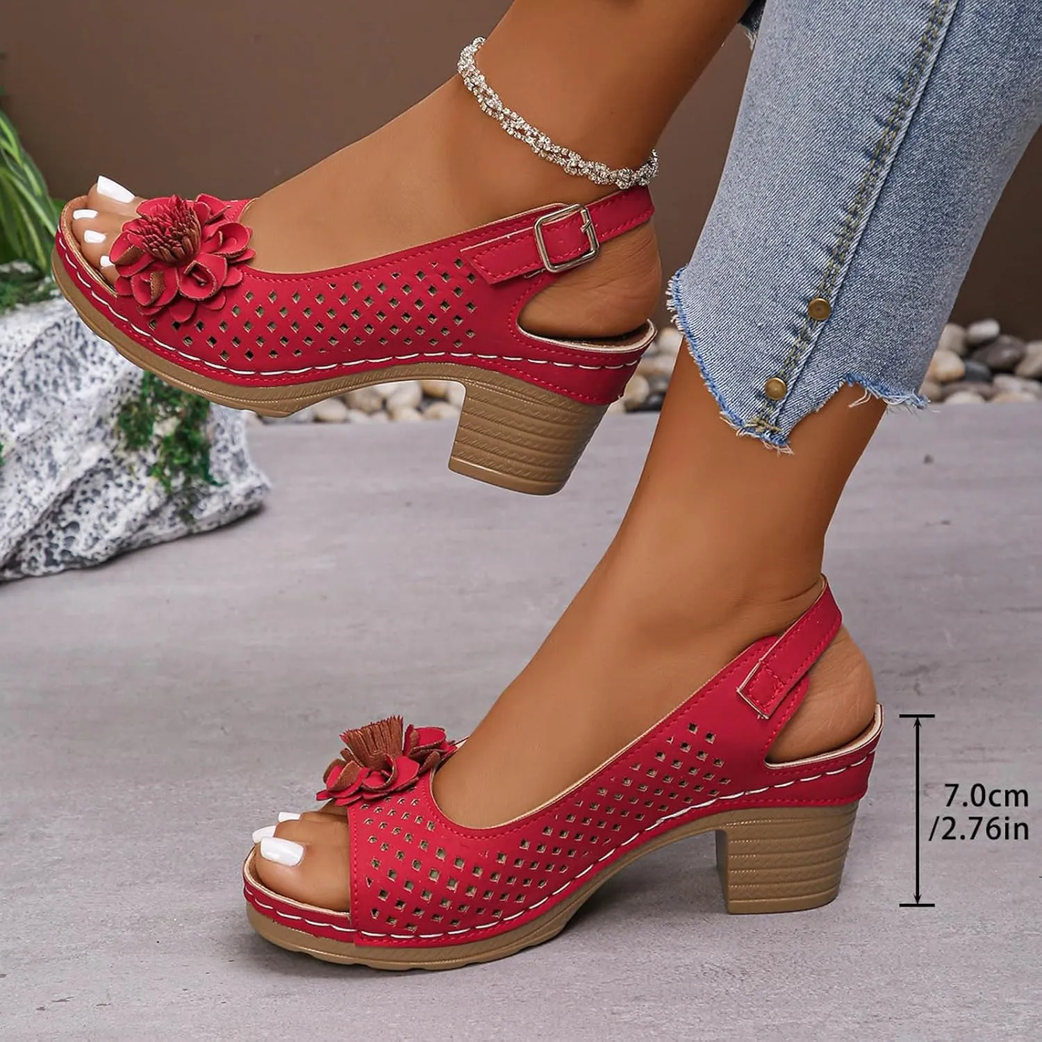 Chunky Heels for Women Wide Feet Dressy Summer Comfortable Platform Wedges Open Toe Ankle Strap Low Heel Sandals Casual Hollow Out Block Heels Dress Sandals