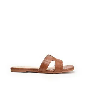 Classic Brown Croc-Embossed Flats | 544L-B