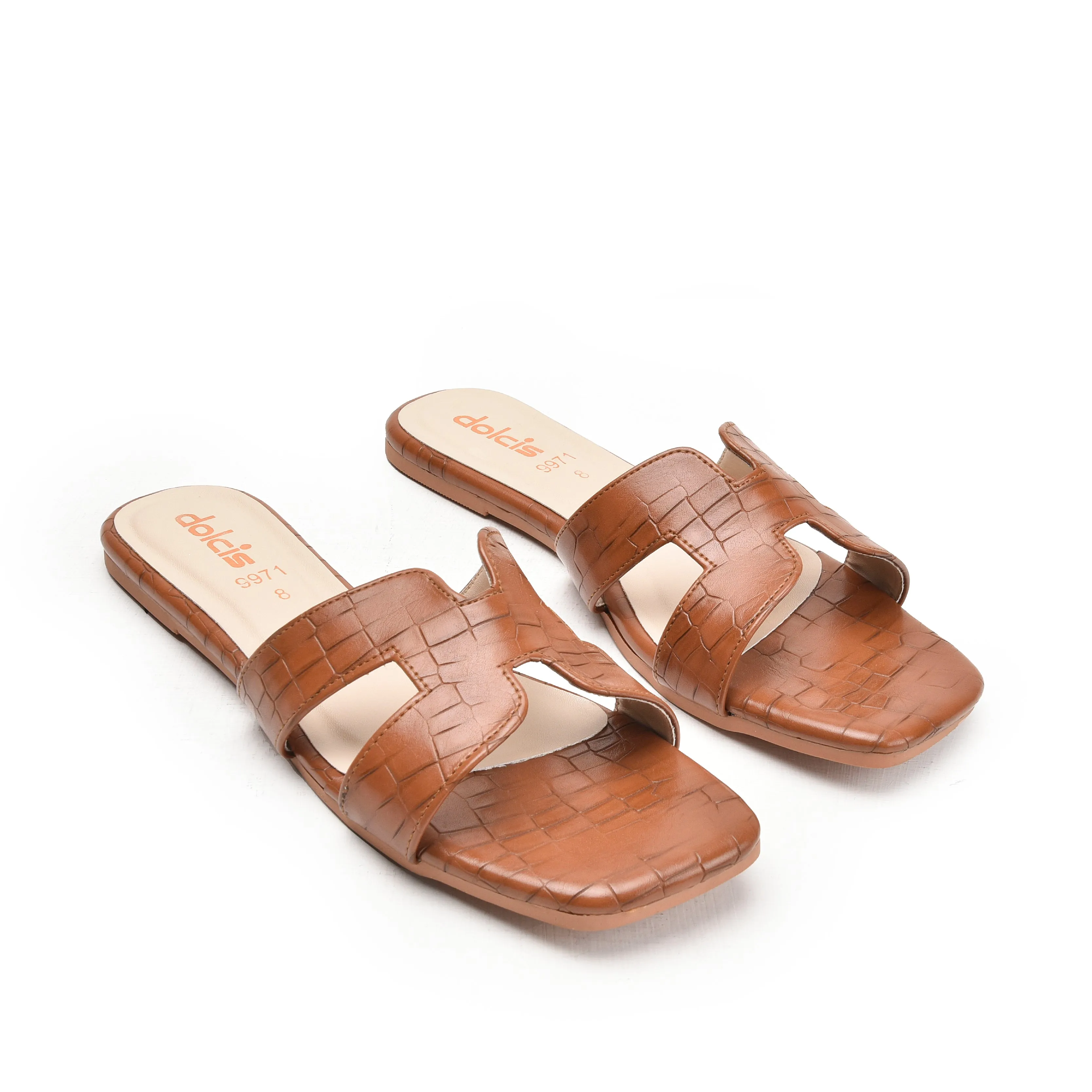 Classic Brown Croc-Embossed Flats | 544L-B