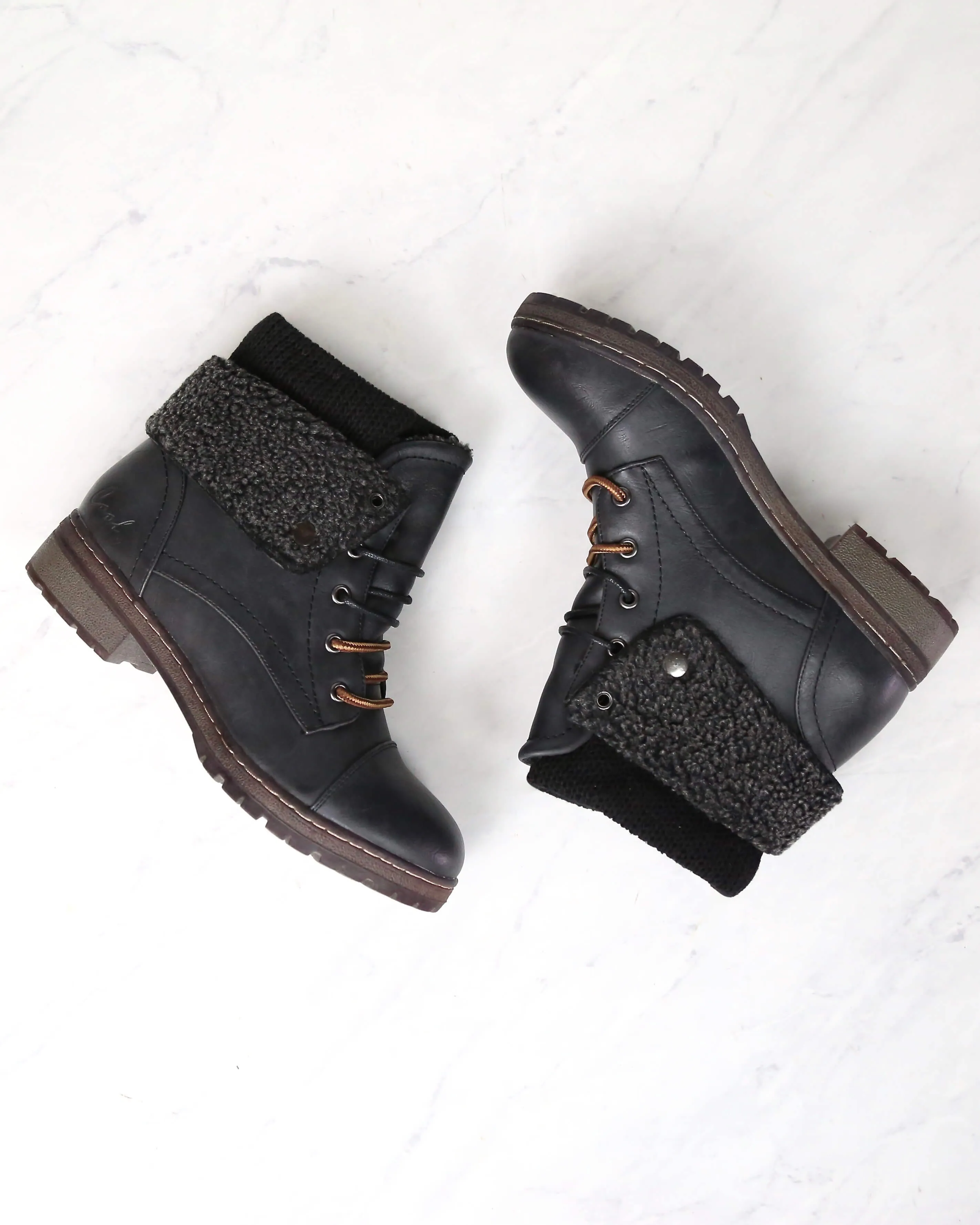 Coolway Betta Leather Knit Sweater Cuff Ankle Boots - Available in Multiple Colors