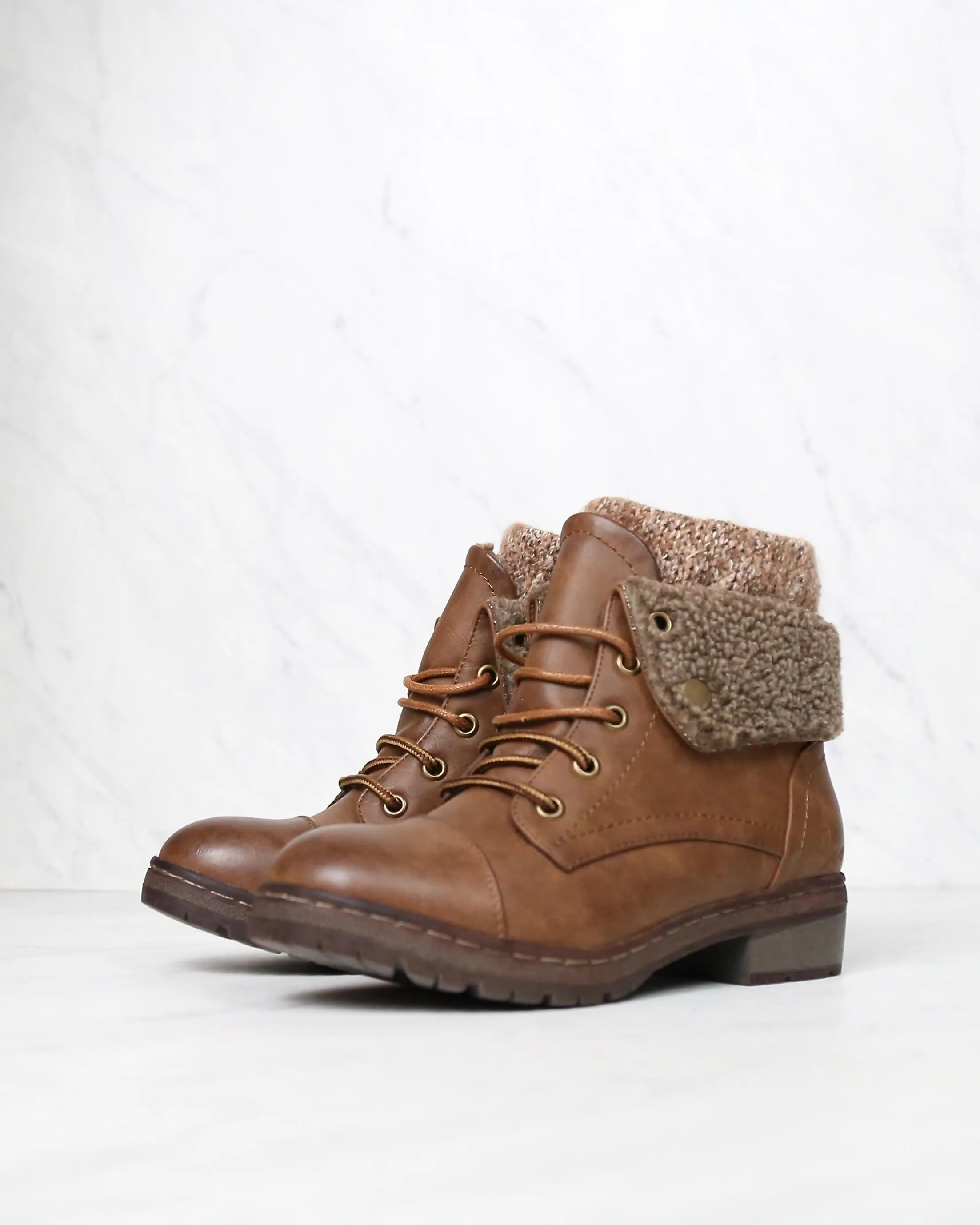 Coolway Betta Leather Knit Sweater Cuff Ankle Boots - Available in Multiple Colors