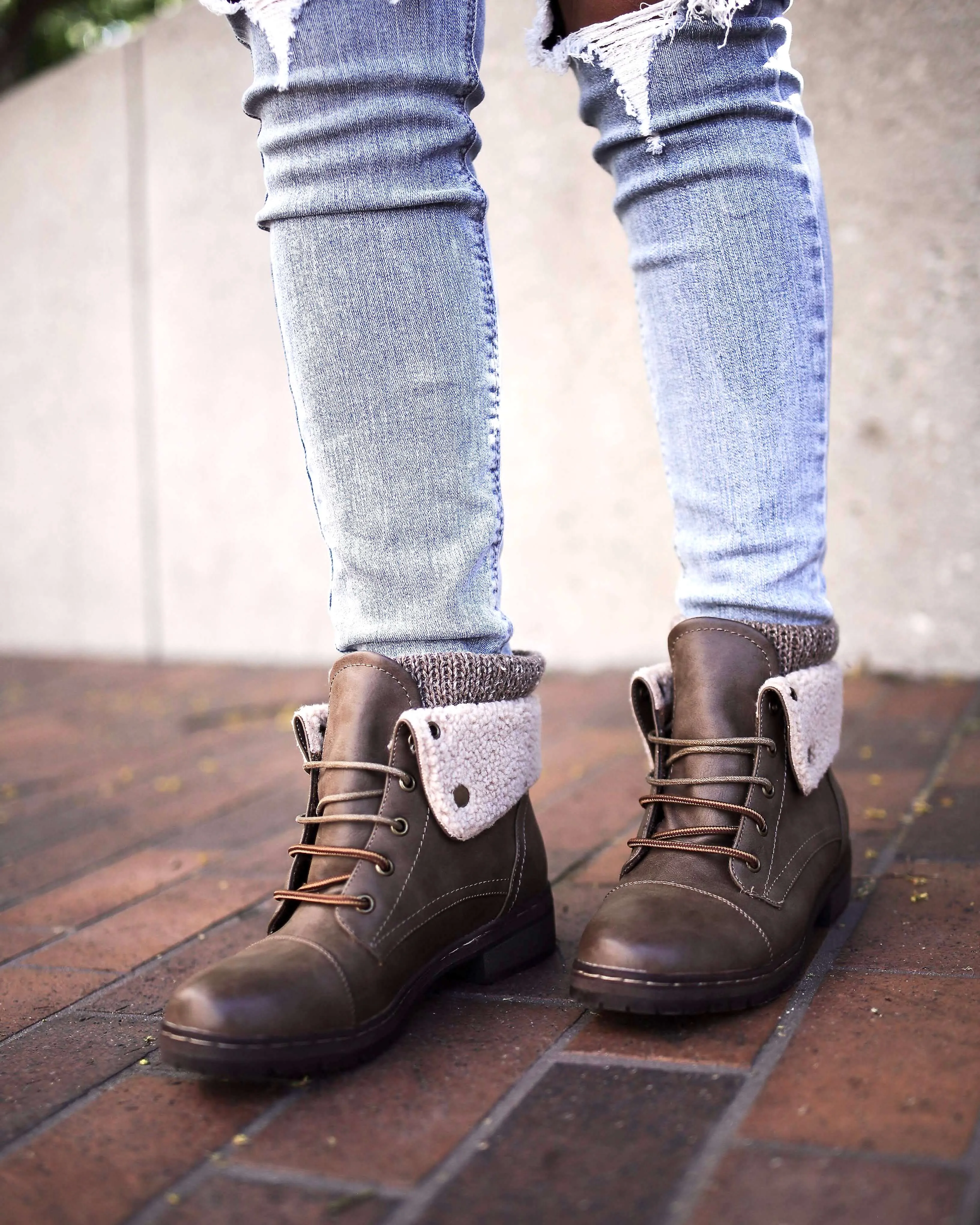 Coolway Betta Leather Knit Sweater Cuff Ankle Boots - Available in Multiple Colors