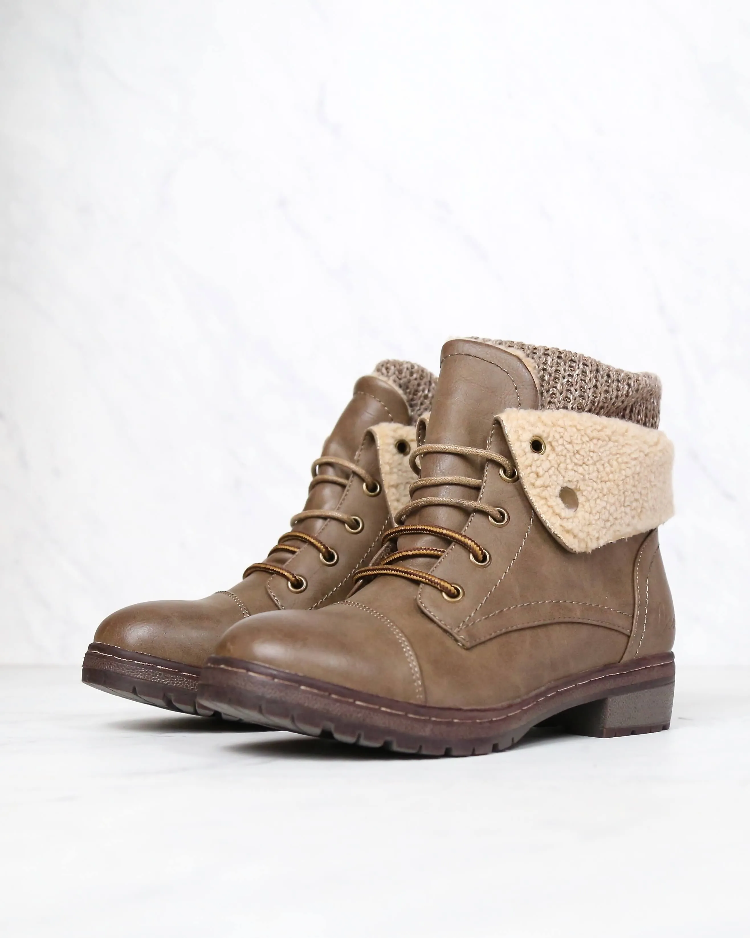 Coolway Betta Leather Knit Sweater Cuff Ankle Boots - Available in Multiple Colors