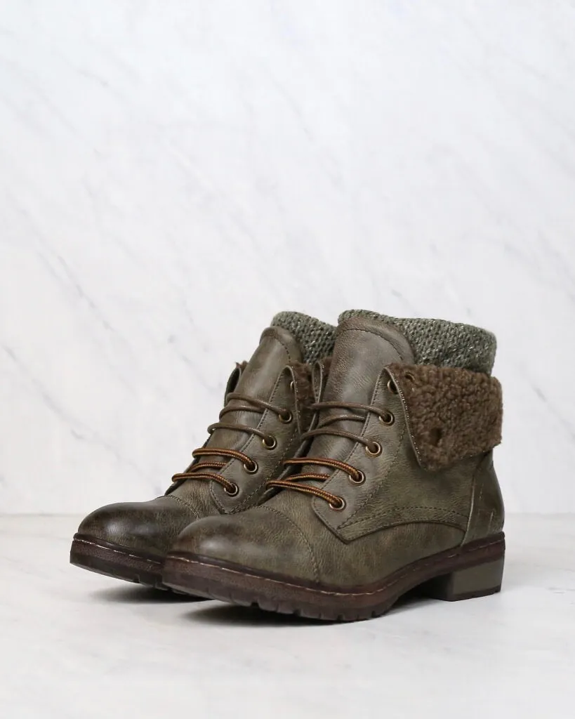 Coolway Betta Leather Knit Sweater Cuff Ankle Boots - Available in Multiple Colors