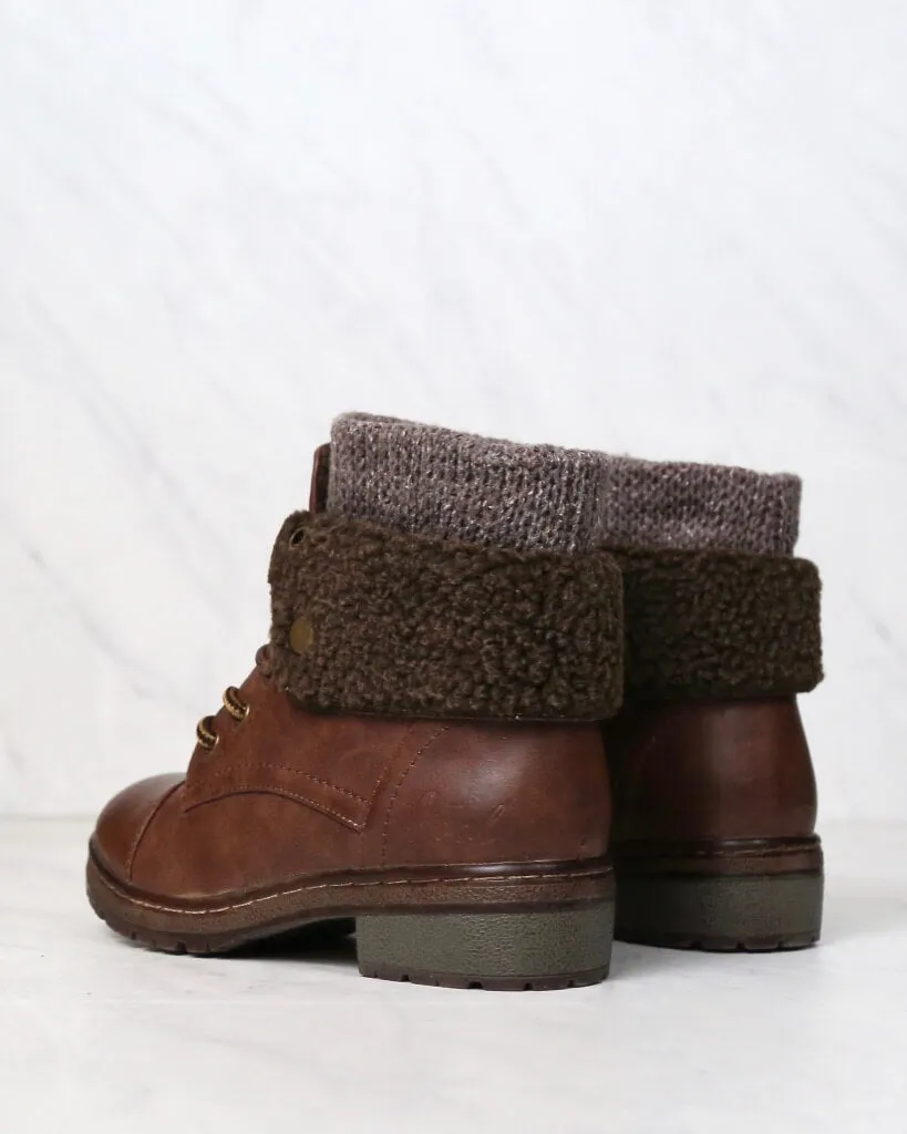 Coolway Betta Leather Knit Sweater Cuff Ankle Boots - Available in Multiple Colors