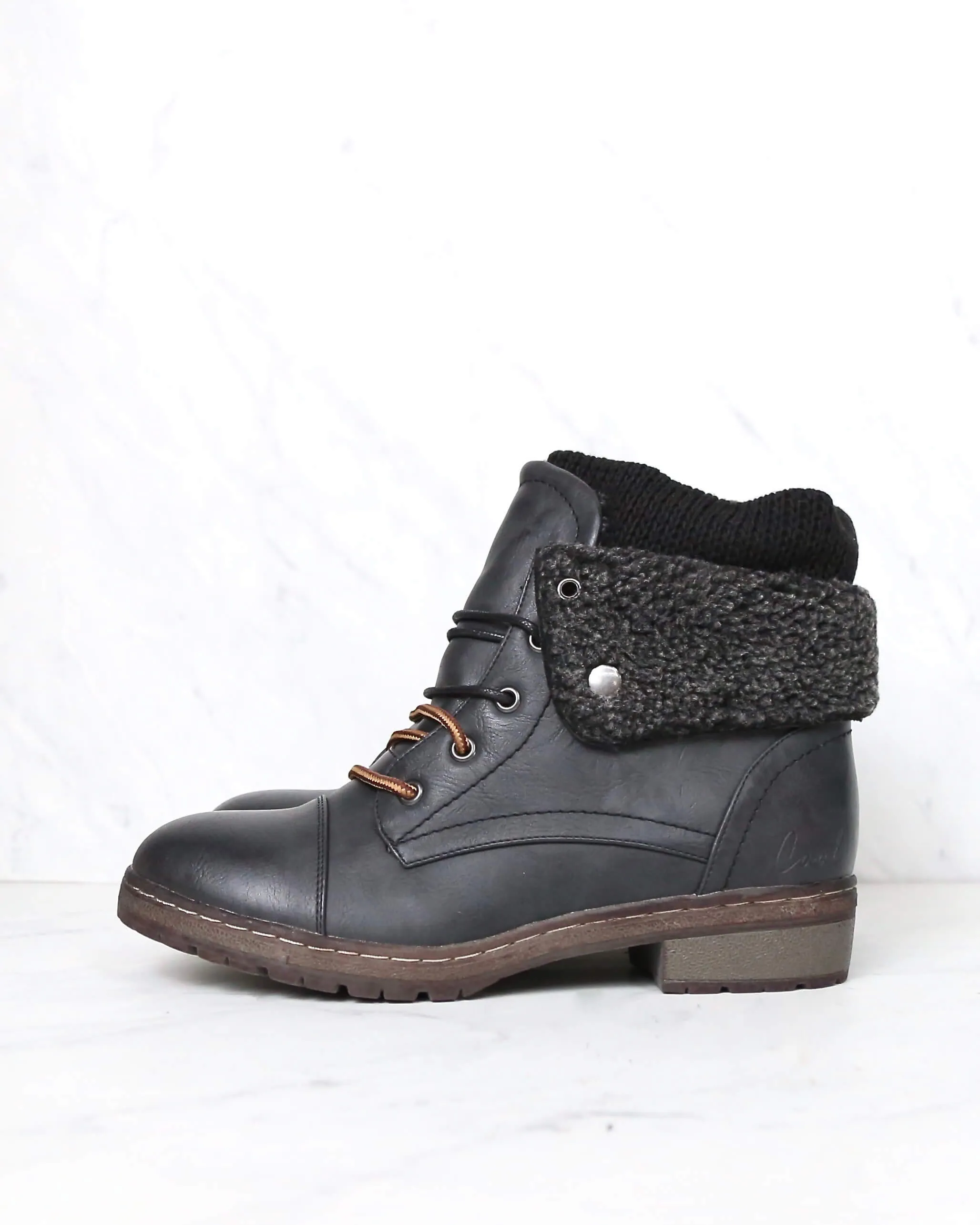 Coolway Betta Leather Knit Sweater Cuff Ankle Boots - Available in Multiple Colors