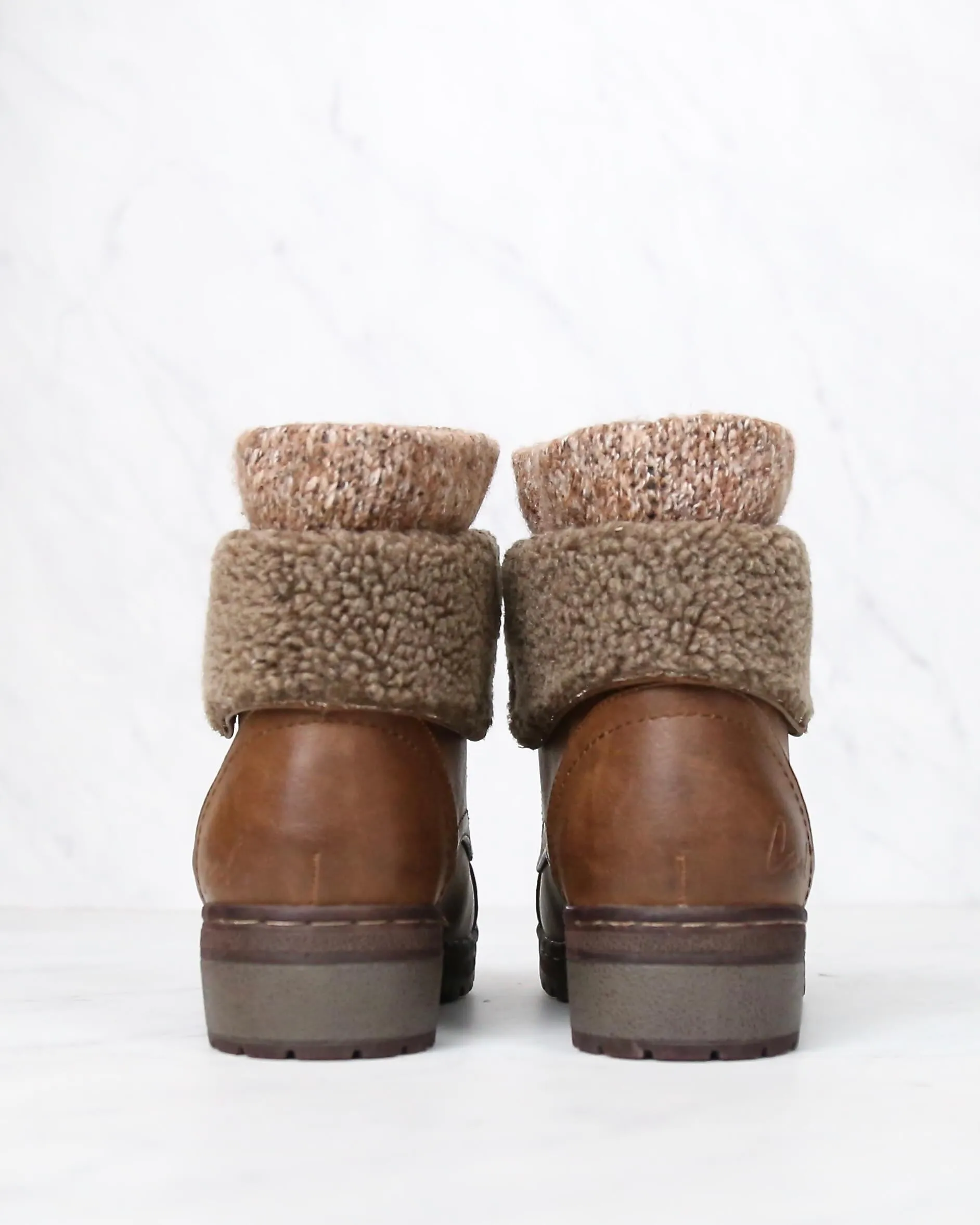 Coolway Betta Leather Knit Sweater Cuff Ankle Boots - Available in Multiple Colors
