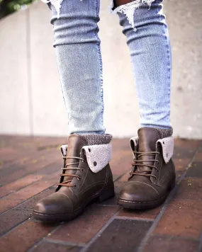 Coolway Betta Leather Knit Sweater Cuff Ankle Boots - Available in Multiple Colors