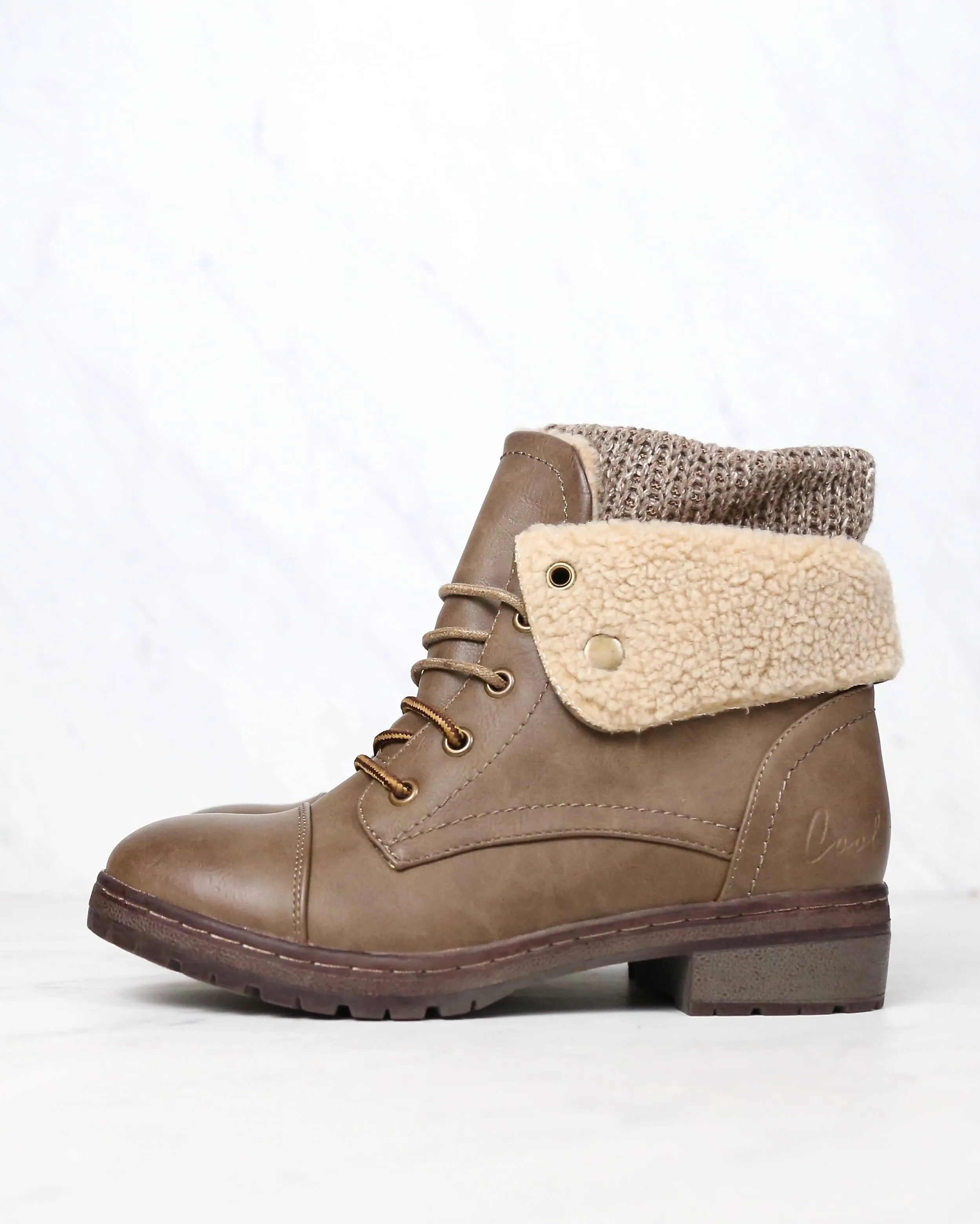 Coolway Betta Leather Knit Sweater Cuff Ankle Boots - Available in Multiple Colors