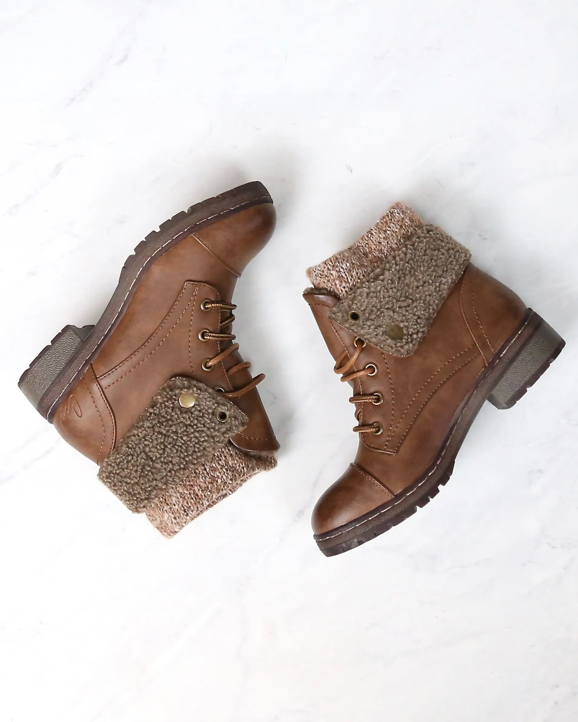 Coolway Betta Leather Knit Sweater Cuff Ankle Boots - Available in Multiple Colors