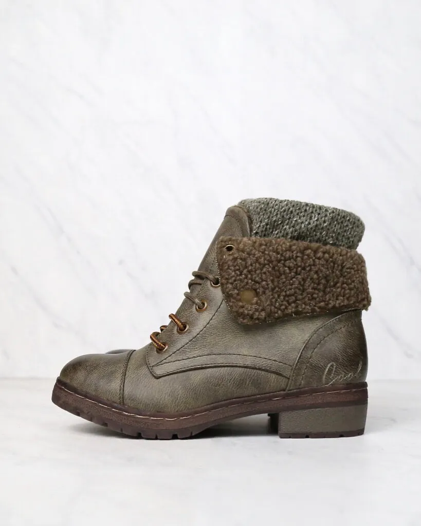 Coolway Betta Leather Knit Sweater Cuff Ankle Boots - Available in Multiple Colors