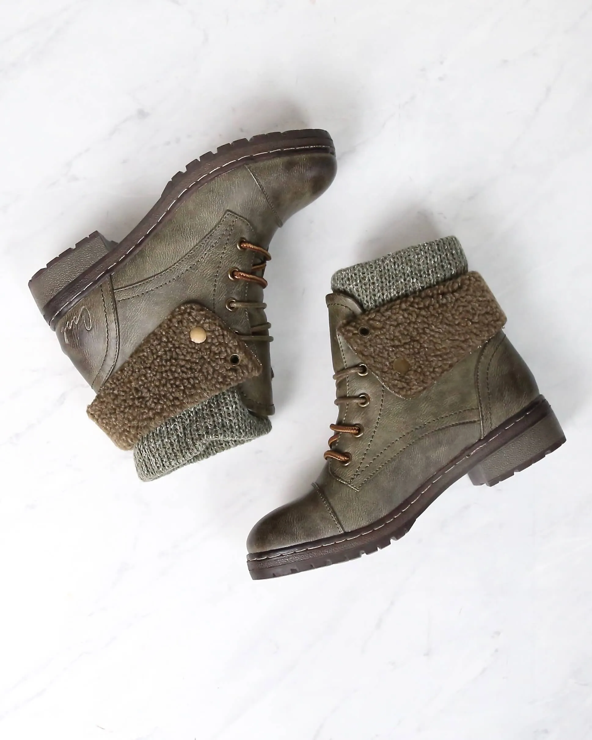 Coolway Betta Leather Knit Sweater Cuff Ankle Boots - Available in Multiple Colors