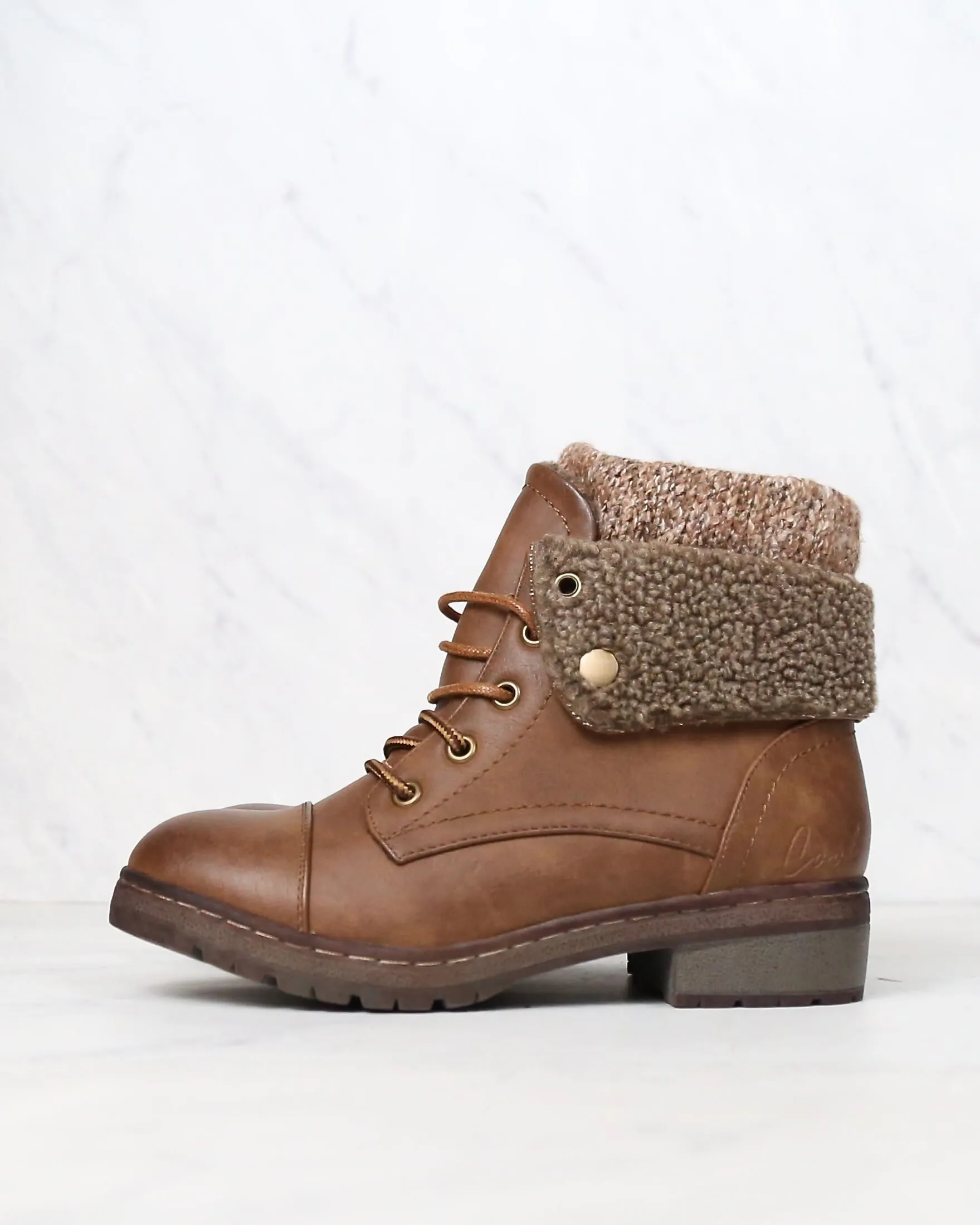 Coolway Betta Leather Knit Sweater Cuff Ankle Boots - Available in Multiple Colors