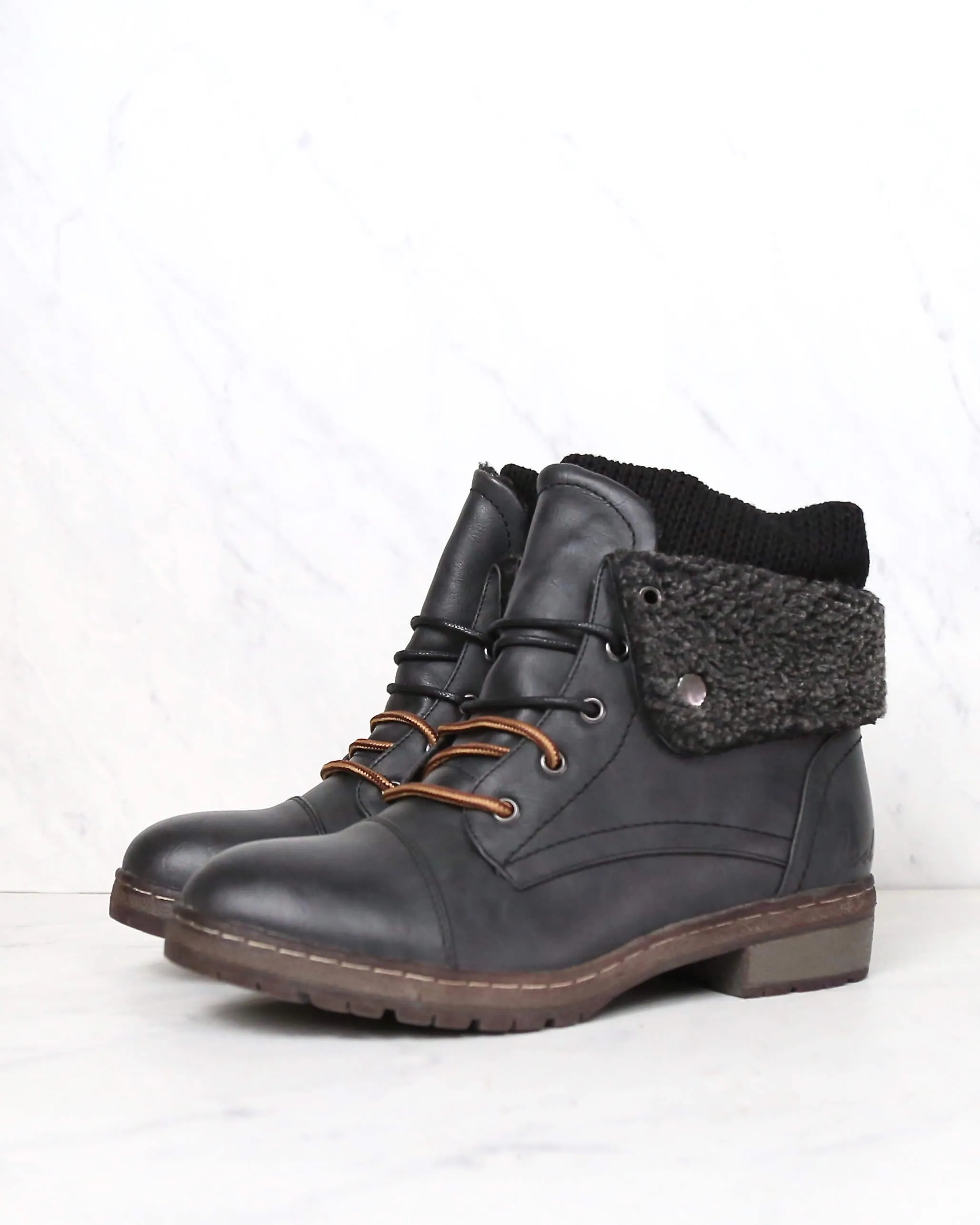 Coolway Betta Leather Knit Sweater Cuff Ankle Boots - Available in Multiple Colors