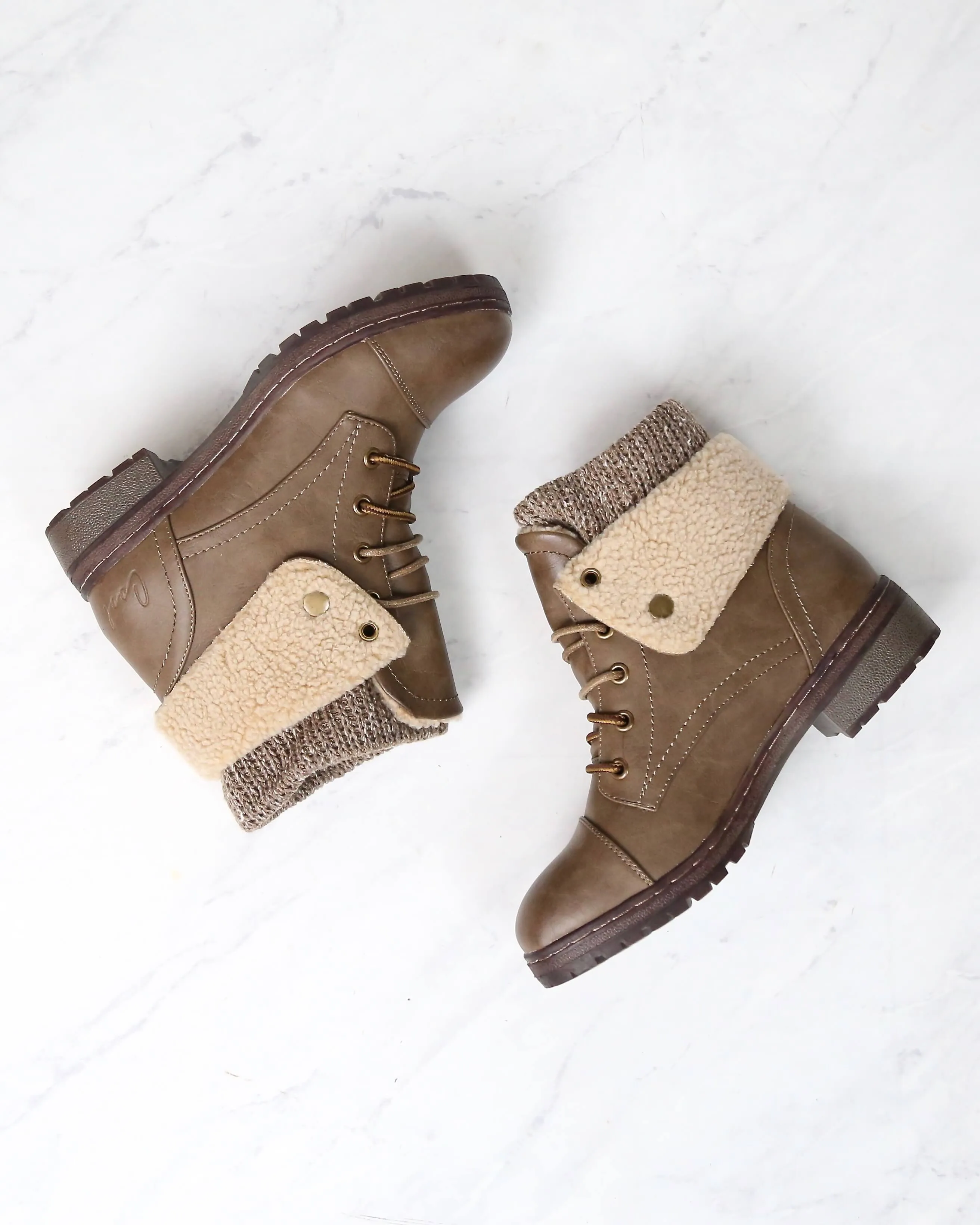 Coolway Betta Leather Knit Sweater Cuff Ankle Boots - Available in Multiple Colors