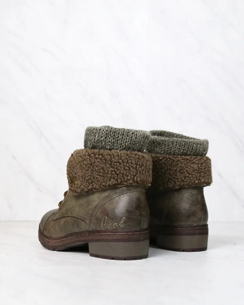 Coolway Betta Leather Knit Sweater Cuff Ankle Boots - Available in Multiple Colors