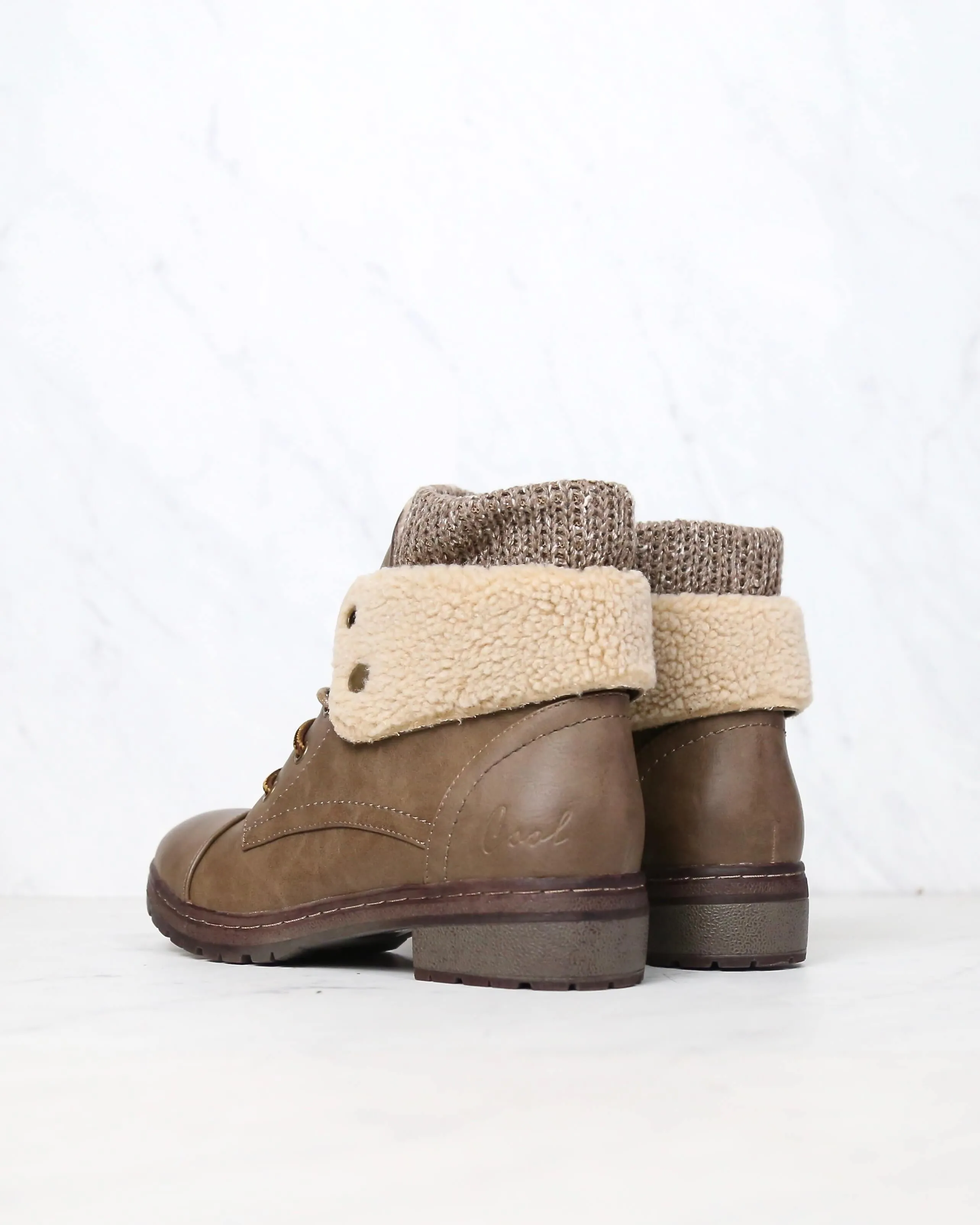 Coolway Betta Leather Knit Sweater Cuff Ankle Boots - Available in Multiple Colors