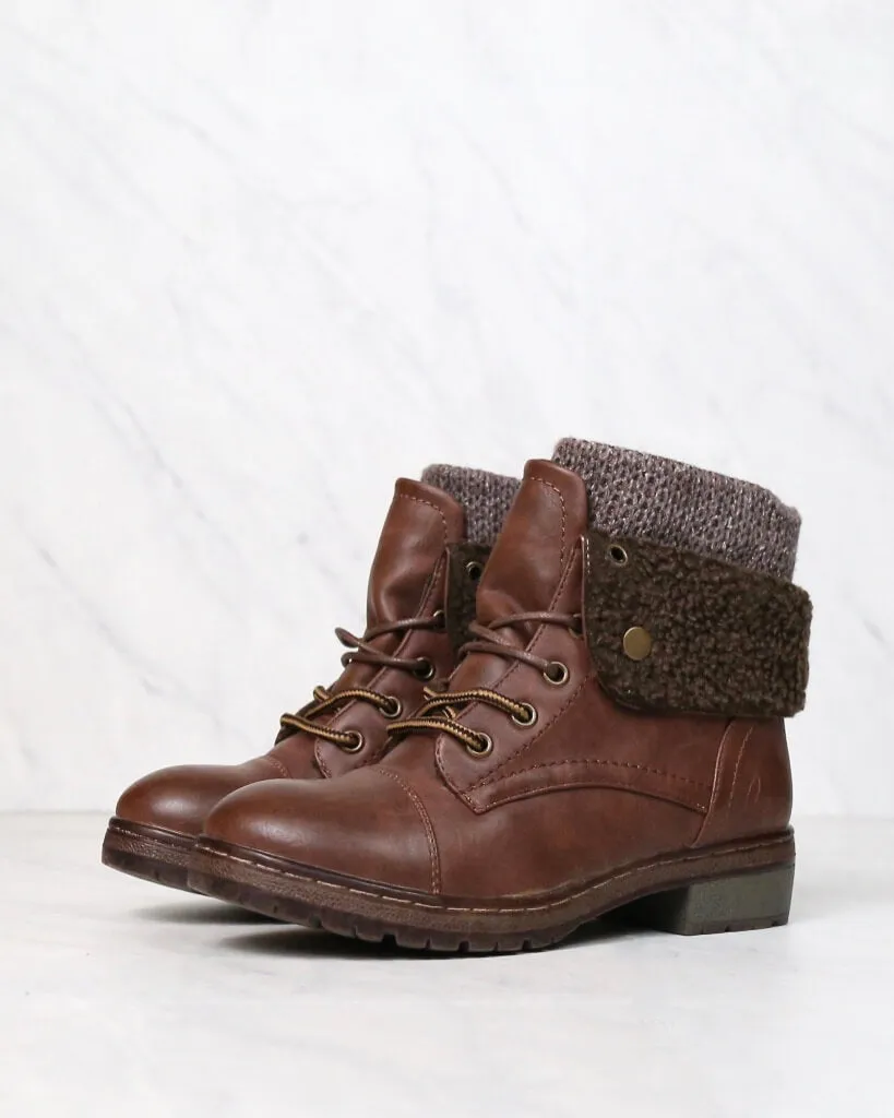 Coolway Betta Leather Knit Sweater Cuff Ankle Boots - Available in Multiple Colors