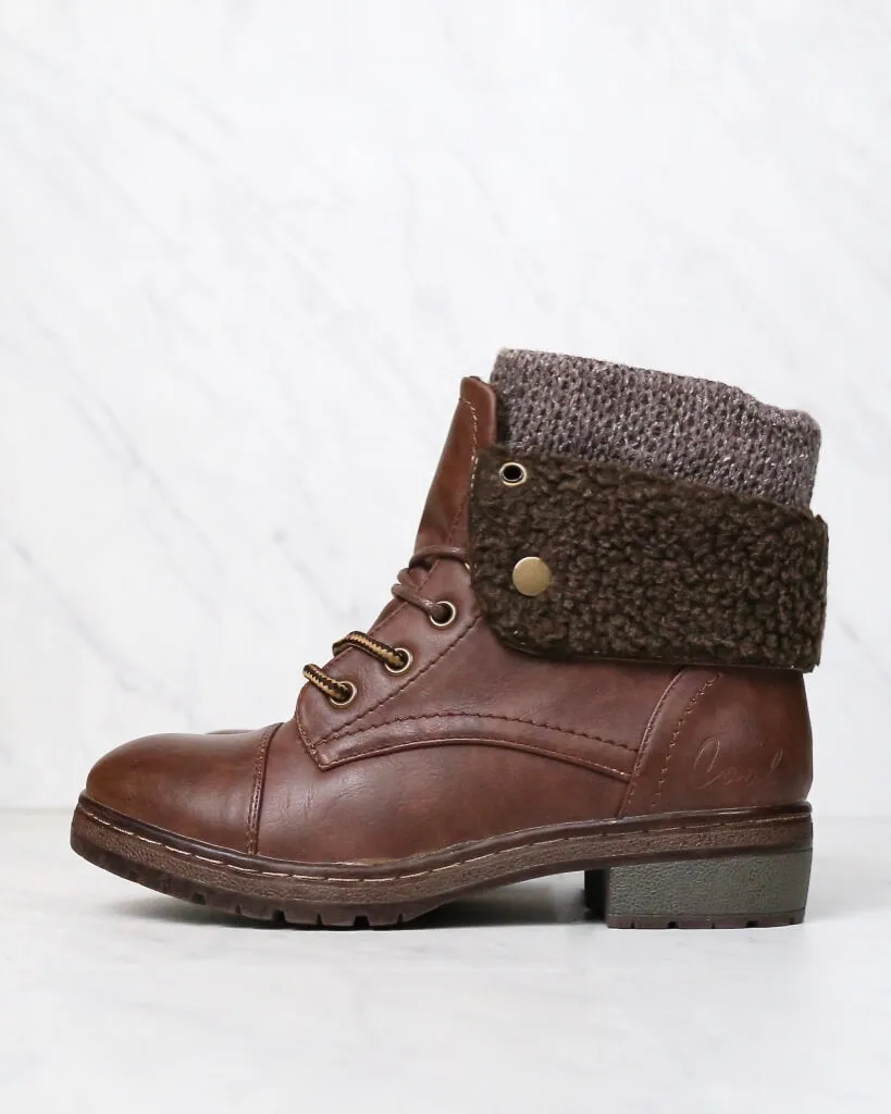 Coolway Betta Leather Knit Sweater Cuff Ankle Boots - Available in Multiple Colors