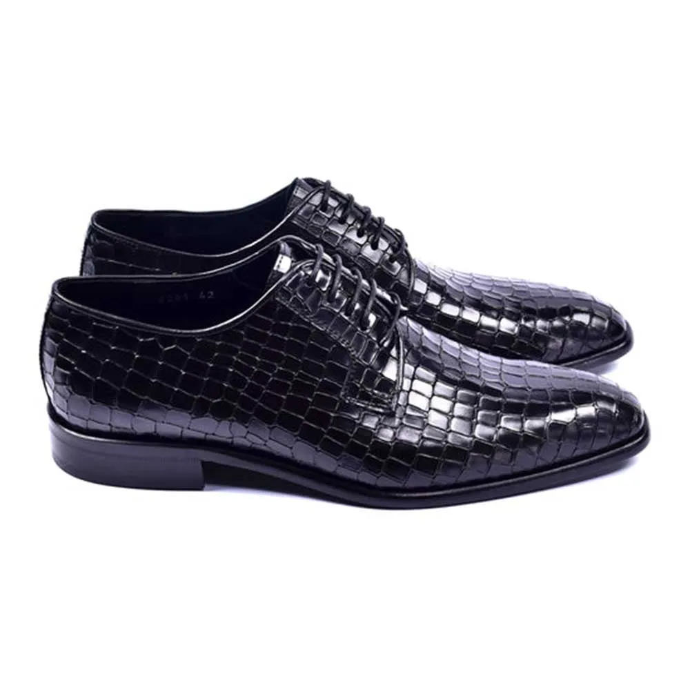 Corrente Bishop Black Crocodile printed Calfskin Lace-up Derby for Men